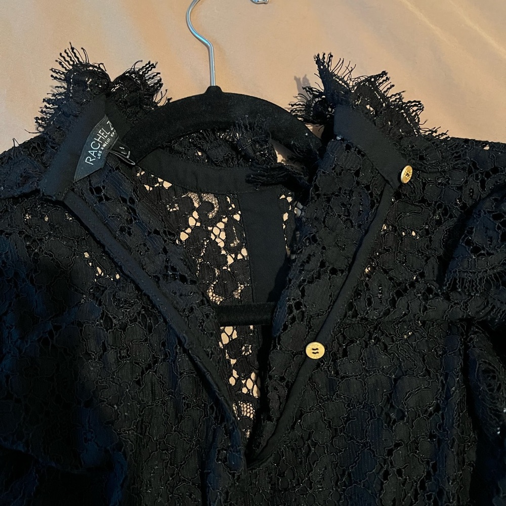 Rachel Zoe black lace paneled floor length gown size 6 - Picture 8 of 8